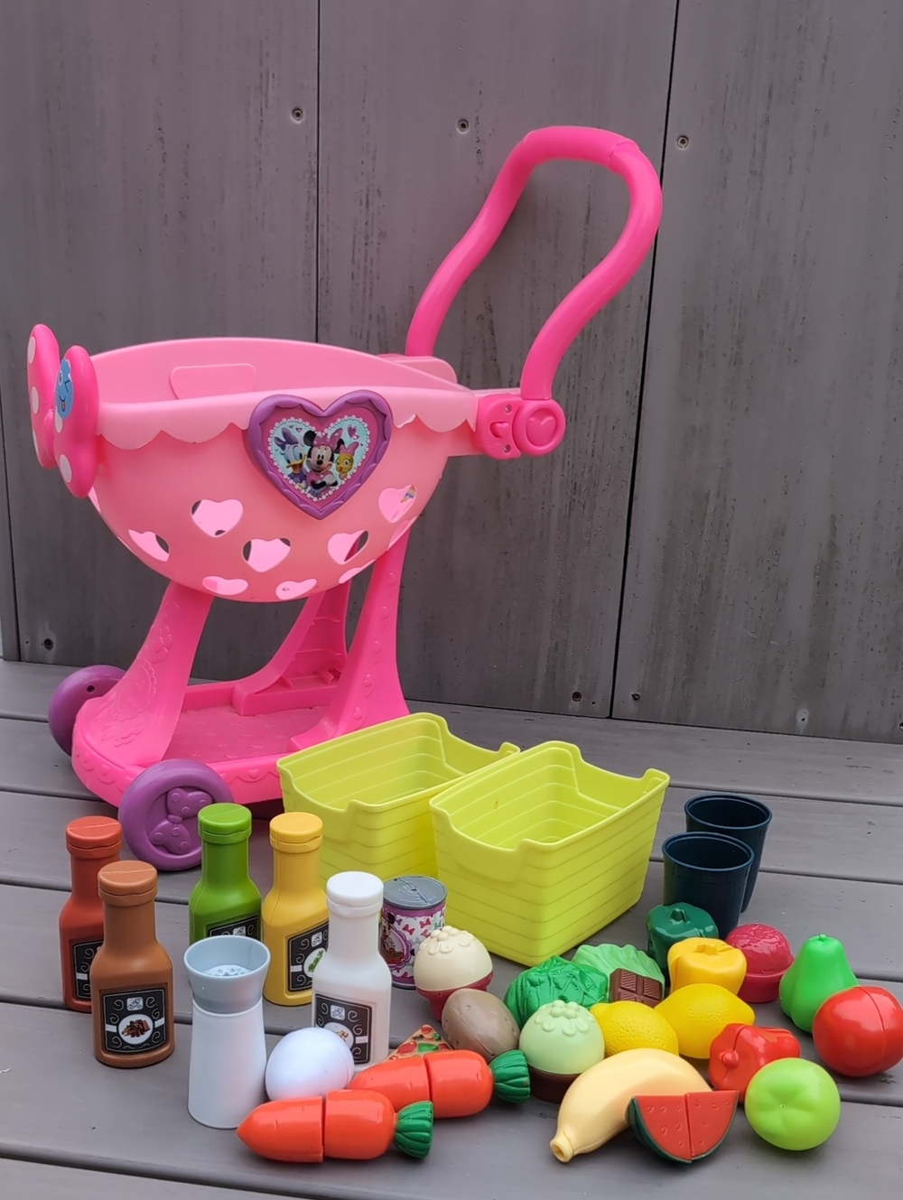 Pink Hearts Play Stroller w Minnie Mouse Disney Characters Play Food Too!